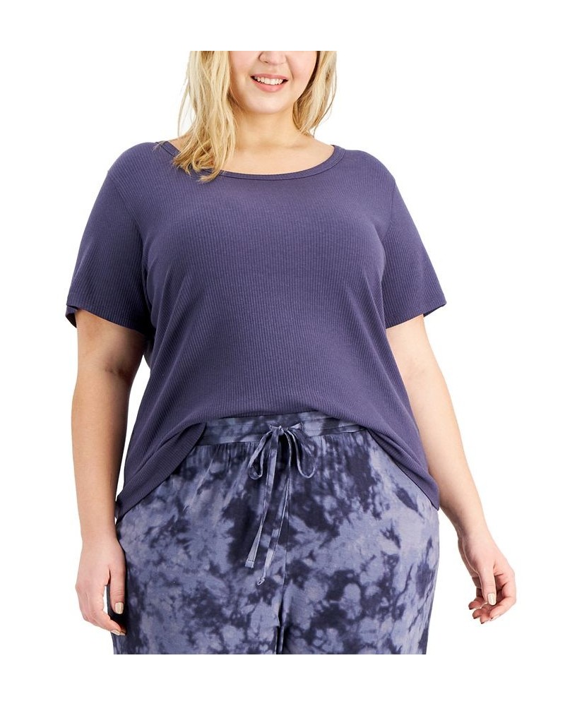 Plus Size Ribbed Sleep T-Shirt Blue $10.45 Sleepwear