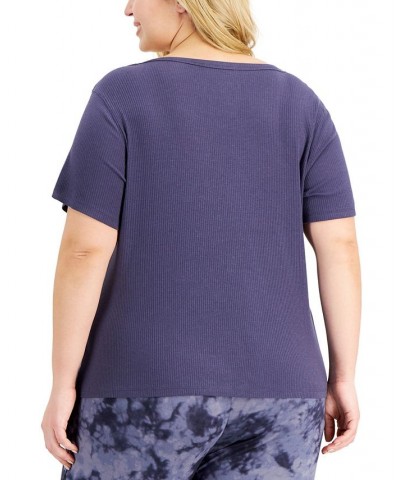 Plus Size Ribbed Sleep T-Shirt Blue $10.45 Sleepwear