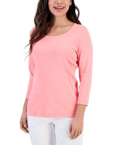 Petite 3/4 Sleeve Cotton Scoop-Neck Top Ultra Blue $9.68 Tops