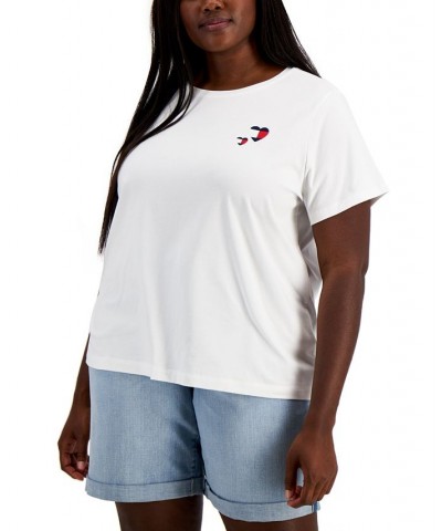 Plus Size Embroidered Double Heart T-Shirt White $14.51 Tops