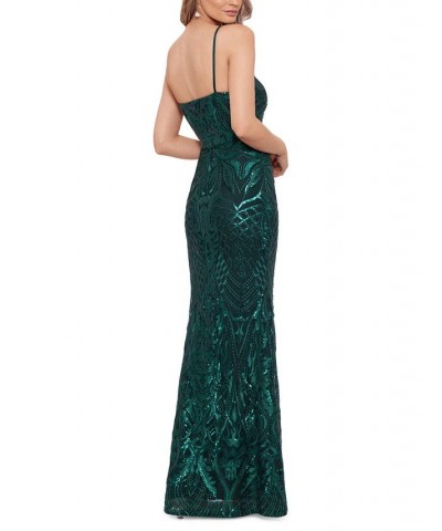 Women's Deep V-Neck Spaghetti-Strap Sequin Gown Hunter $63.60 Dresses