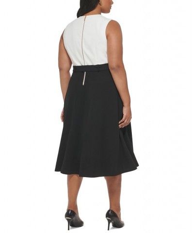 Plus Size Sleeveless Tie-Waist Midi Dress White/Black $46.19 Dresses