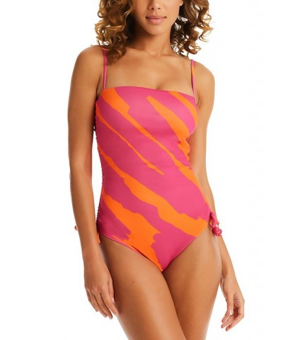 Women's Bias Stripe Bandeau One-Piece Swimsuit Tangerine $60.75 Swimsuits