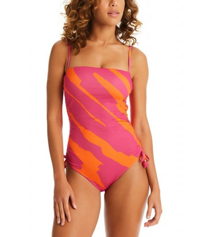 Women's Bias Stripe Bandeau One-Piece Swimsuit Tangerine $60.75 Swimsuits