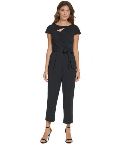 Women's Cap-Sleeve Cutout Cropped Jumpsuit Black $31.57 Pants