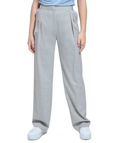 Women's Pleat Front Plaid Wide Leg Pants Cream Multi $32.44 Pants