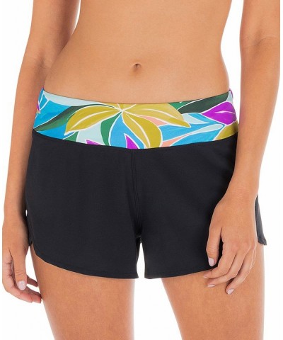 Juniors' Max Isla Strappy Pull-On Bralette Bikini Top & Matching Boardshorts Black Multi $35.25 Swimsuits