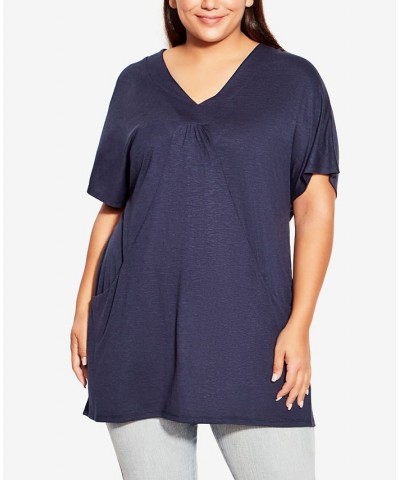 Plus Size Pocket Pleat Tunic Top Navy $26.88 Tops