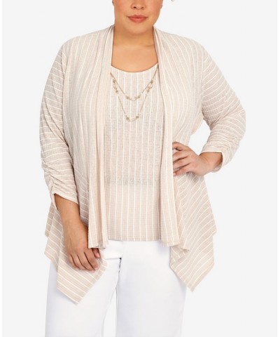 Plus Size Rib Stripe Two For One Top Latte $40.92 Tops