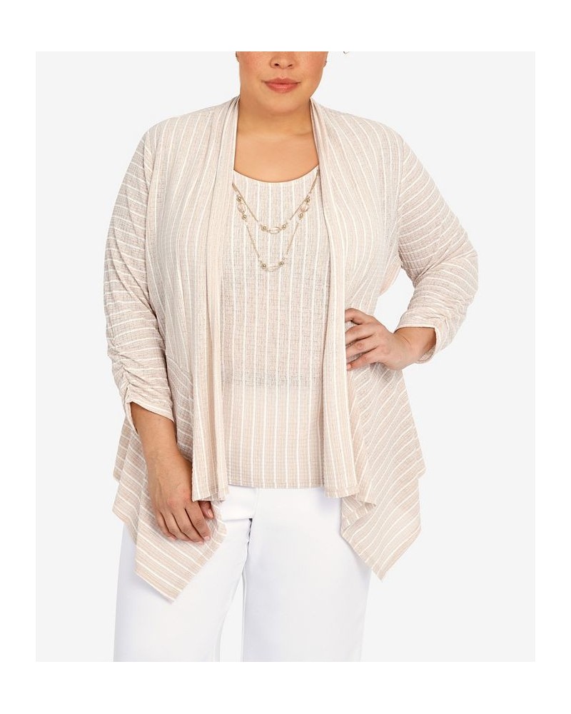 Plus Size Rib Stripe Two For One Top Latte $40.92 Tops