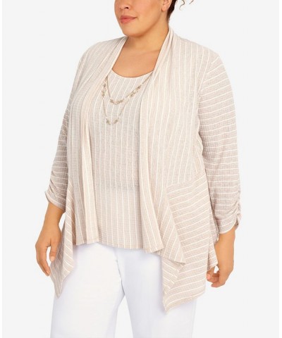 Plus Size Rib Stripe Two For One Top Latte $40.92 Tops