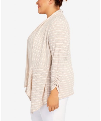 Plus Size Rib Stripe Two For One Top Latte $40.92 Tops