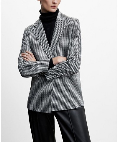 Women's Hounds Tooth Wool-Blend Blazer Black $47.30 Jackets