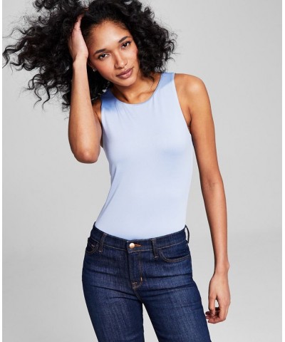 Women's Sleeveless Front-Lined High Neck Bodysuit Blue $11.66 Tops