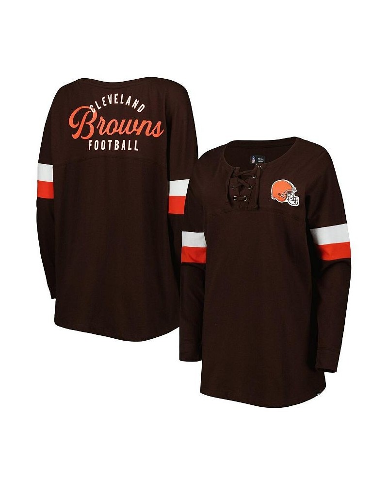 Women's Brown Cleveland Browns Athletic Varsity Lace-Up Long Sleeve T-shirt Brown $22.88 Tops