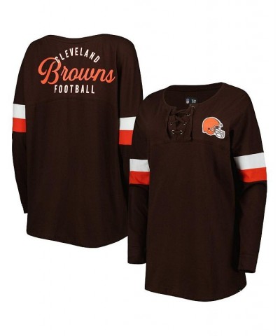 Women's Brown Cleveland Browns Athletic Varsity Lace-Up Long Sleeve T-shirt Brown $22.88 Tops