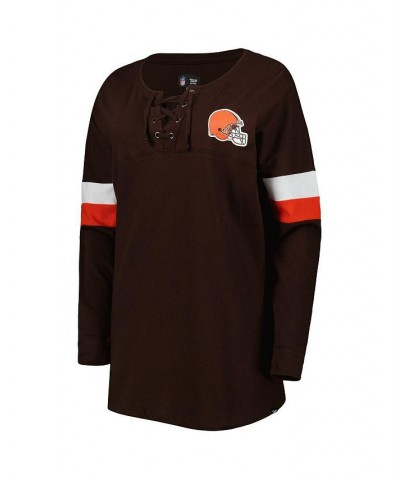 Women's Brown Cleveland Browns Athletic Varsity Lace-Up Long Sleeve T-shirt Brown $22.88 Tops