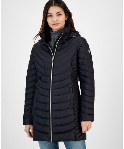 Women's Hooded Packable Puffer Coat Black $81.70 Coats