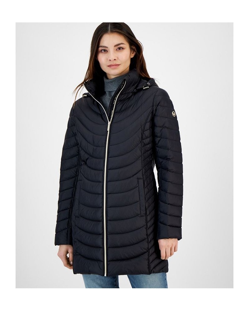 Women's Hooded Packable Puffer Coat Black $81.70 Coats