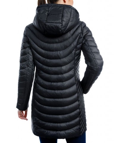 Women's Hooded Packable Puffer Coat Black $81.70 Coats