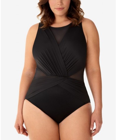 Plus Size Palma Allover Slimming One-Piece Swimsuit Black $75.24 Swimsuits