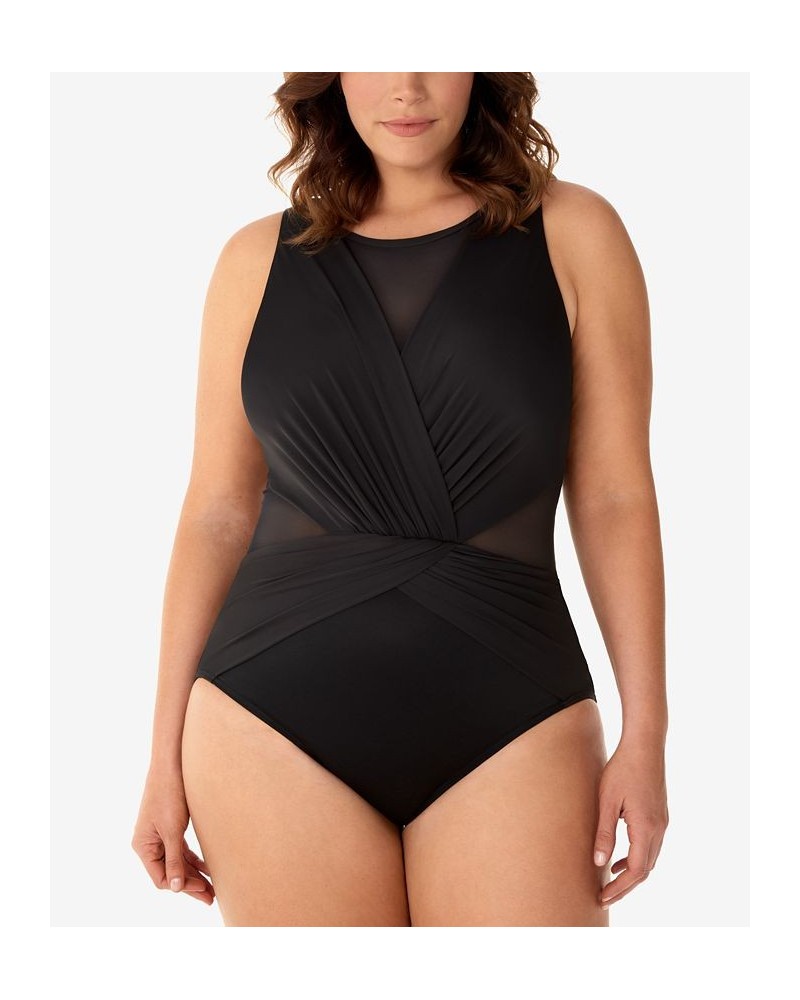 Plus Size Palma Allover Slimming One-Piece Swimsuit Black $75.24 Swimsuits