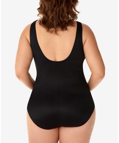 Plus Size Palma Allover Slimming One-Piece Swimsuit Black $75.24 Swimsuits