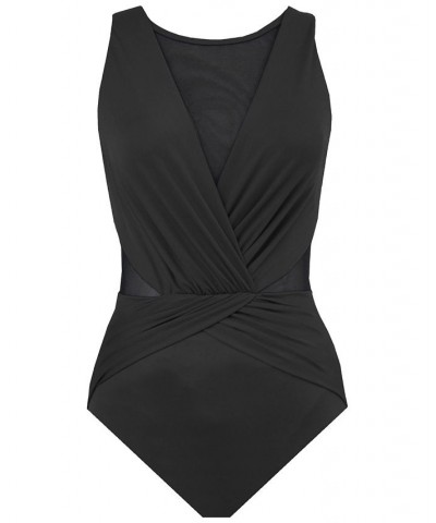 Plus Size Palma Allover Slimming One-Piece Swimsuit Black $75.24 Swimsuits