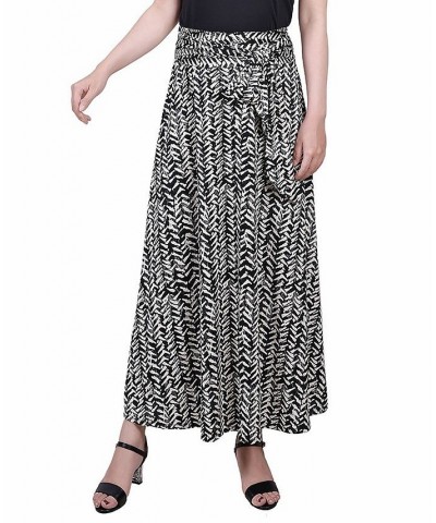 Petite Printed Maxi Skirt with Sash Waist Tie Black White Floral $11.78 Skirts