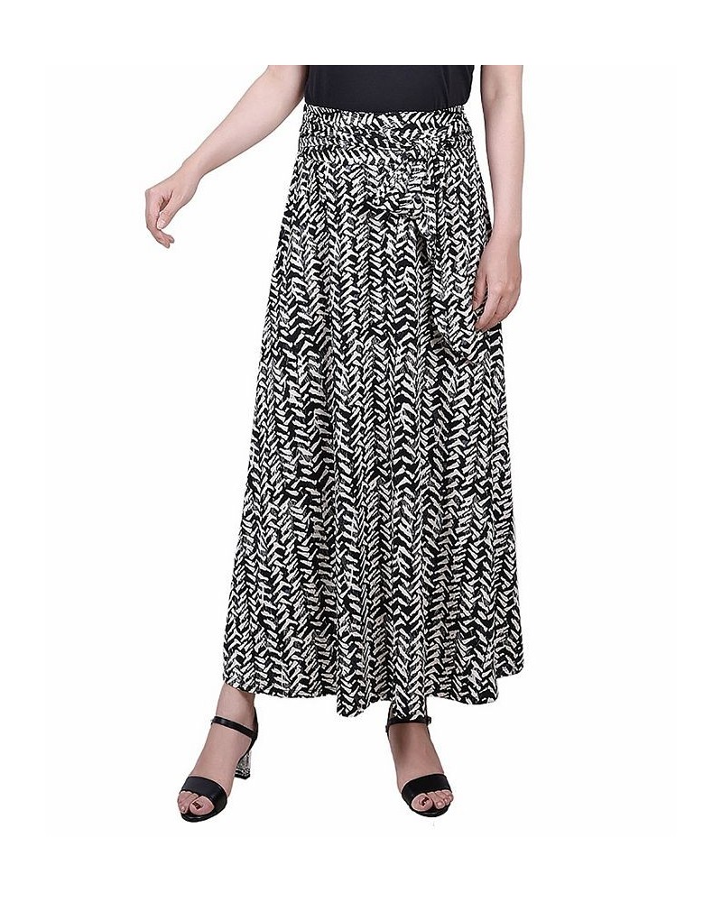 Petite Printed Maxi Skirt with Sash Waist Tie Black White Floral $11.78 Skirts