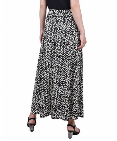 Petite Printed Maxi Skirt with Sash Waist Tie Black White Floral $11.78 Skirts