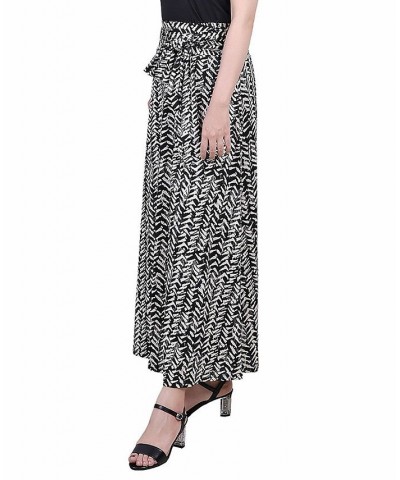 Petite Printed Maxi Skirt with Sash Waist Tie Black White Floral $11.78 Skirts