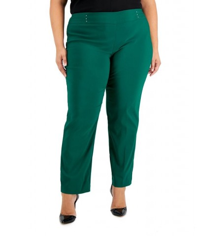 Plus Size Tummy Control Pull-On Slim-Leg Pants Green $14.50 Pants