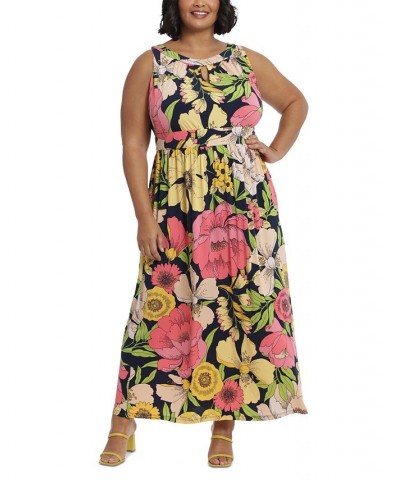 Plus Size Halter Keyhole Printed Maxi Dress Navy Pink $40.33 Dresses