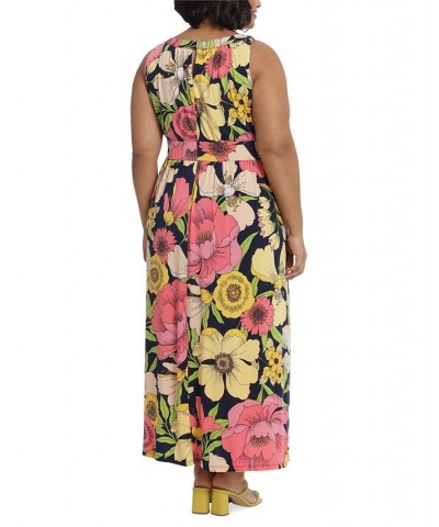 Plus Size Halter Keyhole Printed Maxi Dress Navy Pink $40.33 Dresses