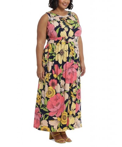 Plus Size Halter Keyhole Printed Maxi Dress Navy Pink $40.33 Dresses