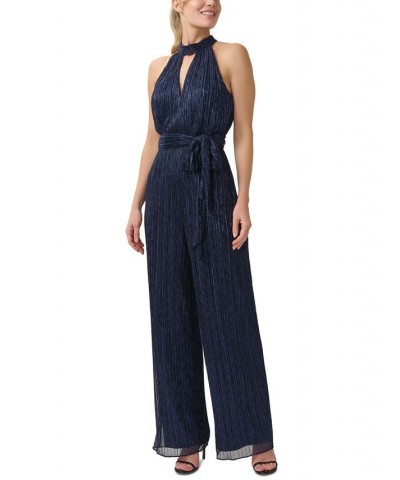 Women's Metallic Crinkled Jumpsuit Navy Night $79.42 Pants