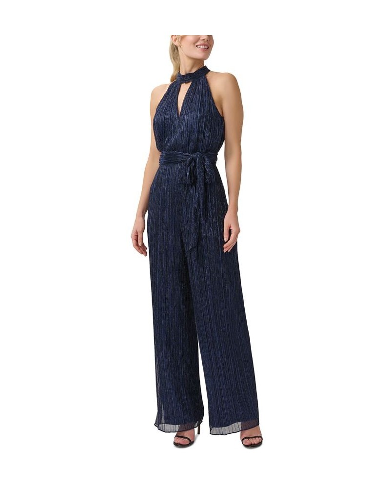 Women's Metallic Crinkled Jumpsuit Navy Night $79.42 Pants