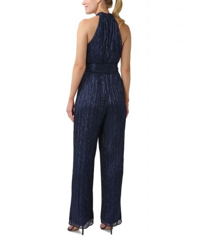 Women's Metallic Crinkled Jumpsuit Navy Night $79.42 Pants