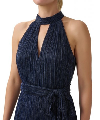 Women's Metallic Crinkled Jumpsuit Navy Night $79.42 Pants