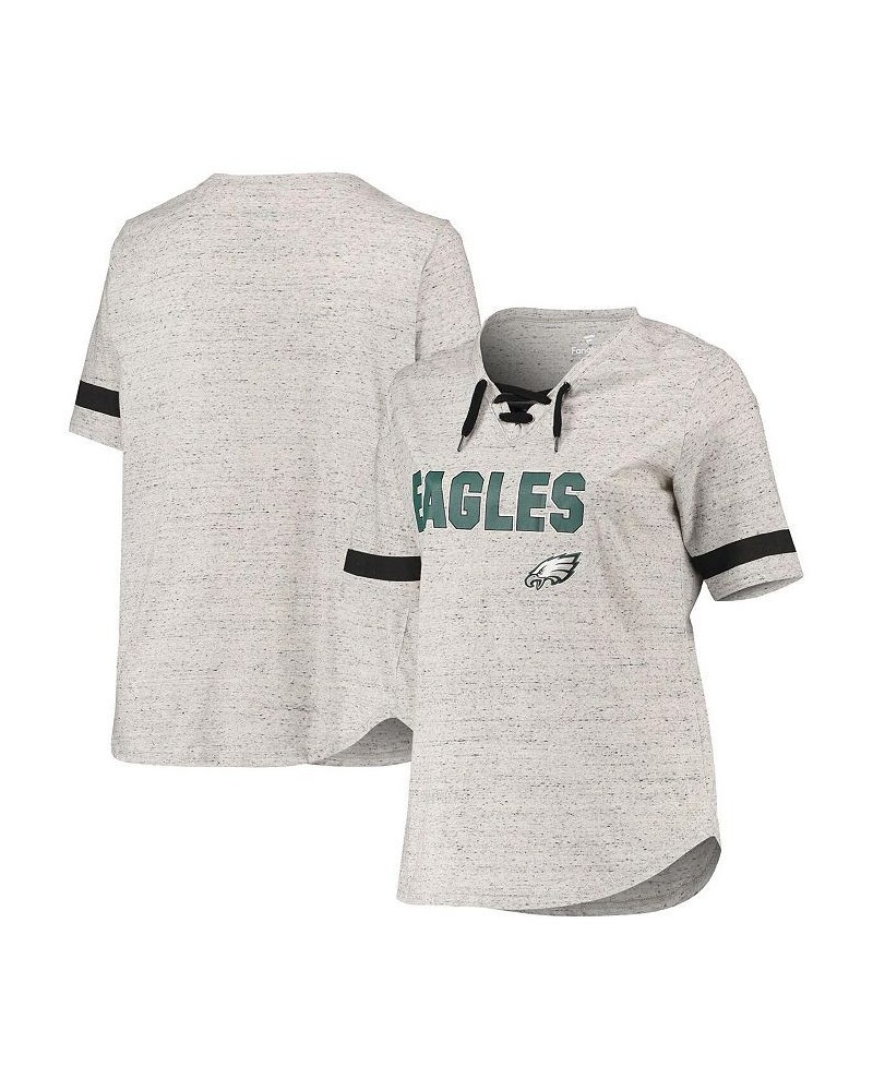 Women's Heathered Gray Philadelphia Eagles Plus Size Lace-Up V-Neck T-shirt Heathered Gray $22.50 Tops