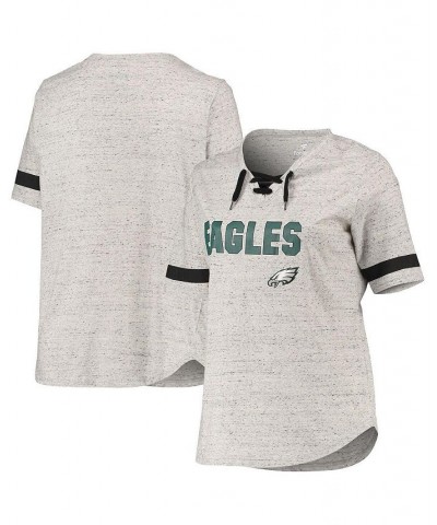 Women's Heathered Gray Philadelphia Eagles Plus Size Lace-Up V-Neck T-shirt Heathered Gray $22.50 Tops