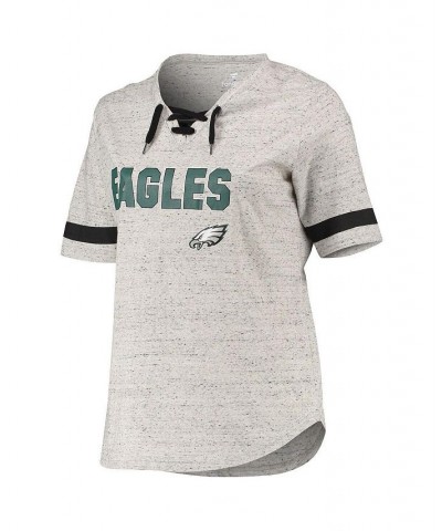 Women's Heathered Gray Philadelphia Eagles Plus Size Lace-Up V-Neck T-shirt Heathered Gray $22.50 Tops