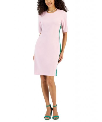 Women's Ellen Crewneck Side-Stripe Shift Dress Pink $35.39 Dresses