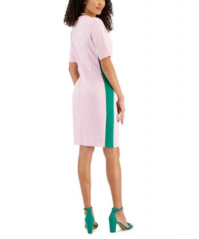 Women's Ellen Crewneck Side-Stripe Shift Dress Pink $35.39 Dresses