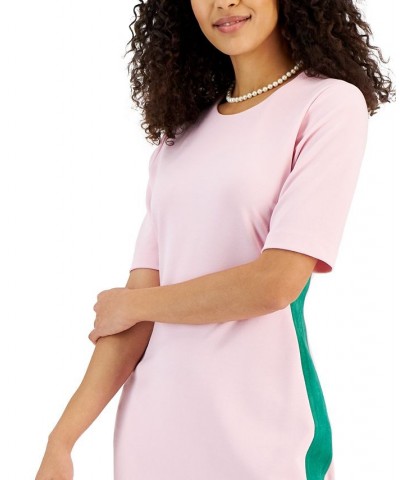 Women's Ellen Crewneck Side-Stripe Shift Dress Pink $35.39 Dresses