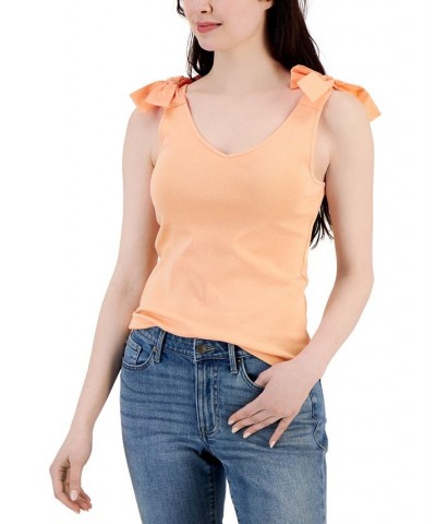 Women's Cotton Tied-Sleeve Tank Top Orange $15.29 Tops