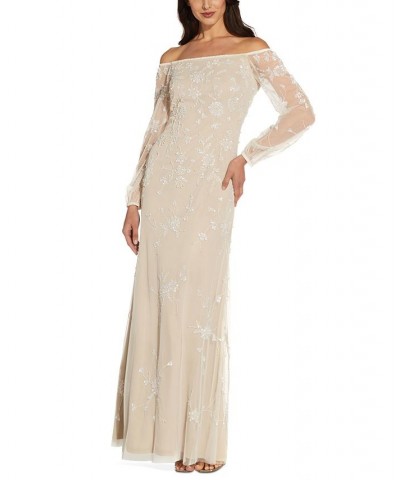 Women's Embellished Off-The-Shoulder Gown Ivory/Biscotti $111.87 Dresses