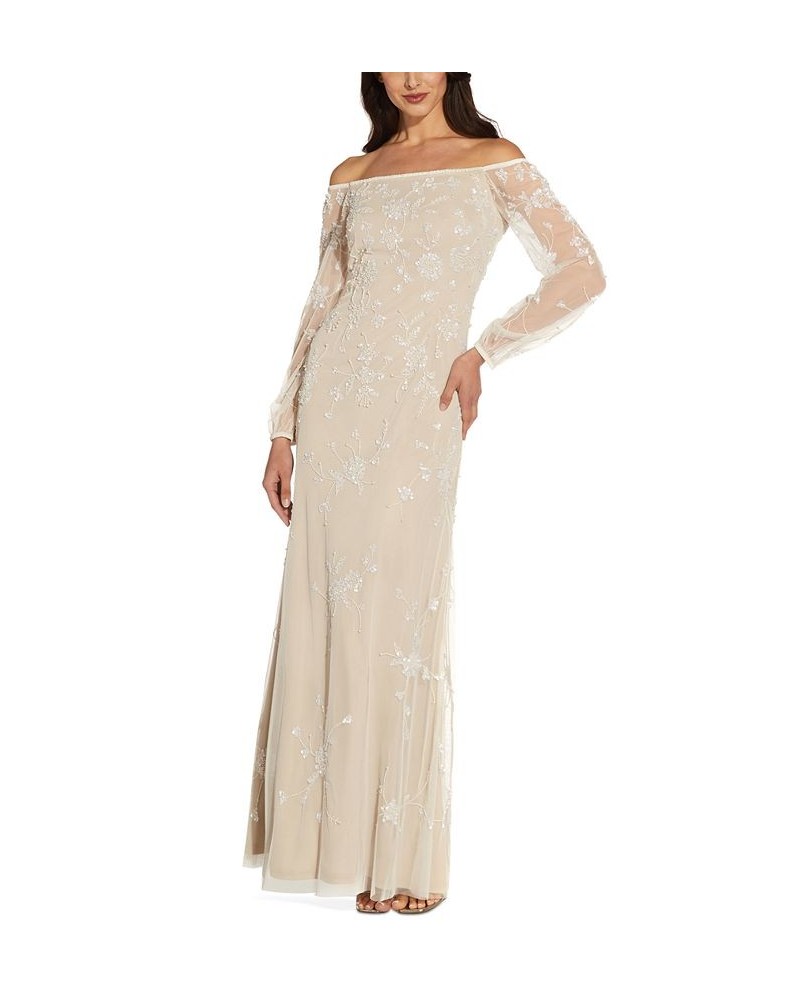 Women's Embellished Off-The-Shoulder Gown Ivory/Biscotti $111.87 Dresses