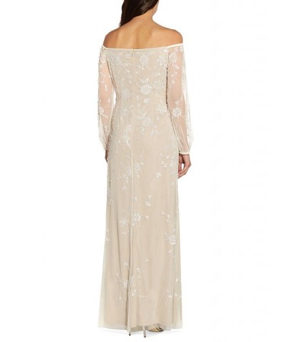 Women's Embellished Off-The-Shoulder Gown Ivory/Biscotti $111.87 Dresses